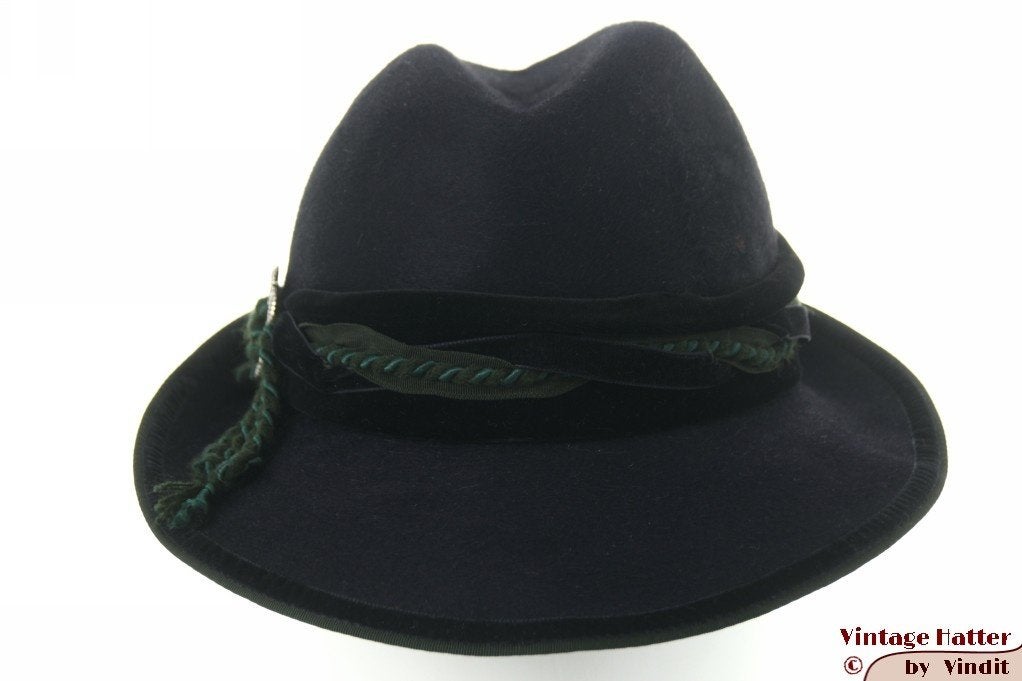 Vintage Dames jachthoed Dolomitenhut donkerblauw haarvilt 57, Kleding | Dames, 56 of 57 cm (M, 7 of 7⅛ inch), Hoed, Ophalen of Verzenden