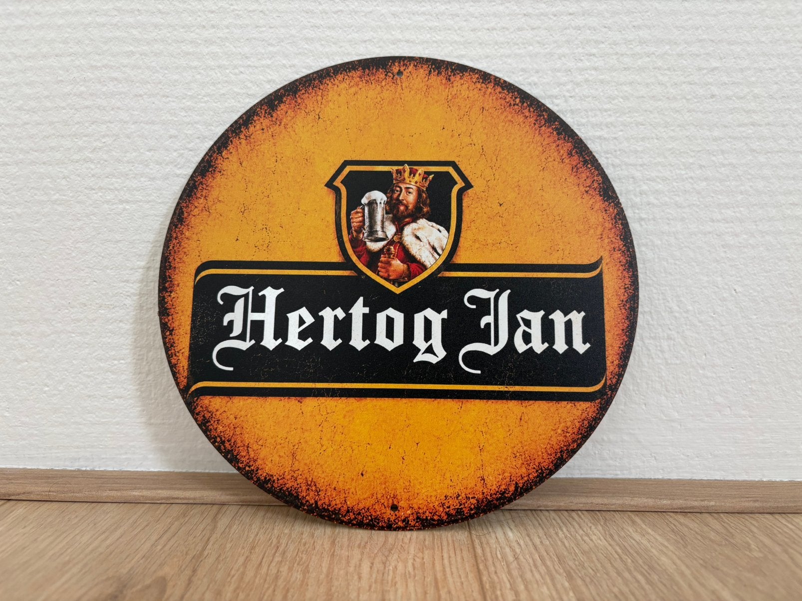Prachtig rond vintage reclamebord Hertog Jan (20x20), Verzamelen, Ophalen of Verzenden, Zo goed als nieuw, Reclamebord, Plaat of Schild