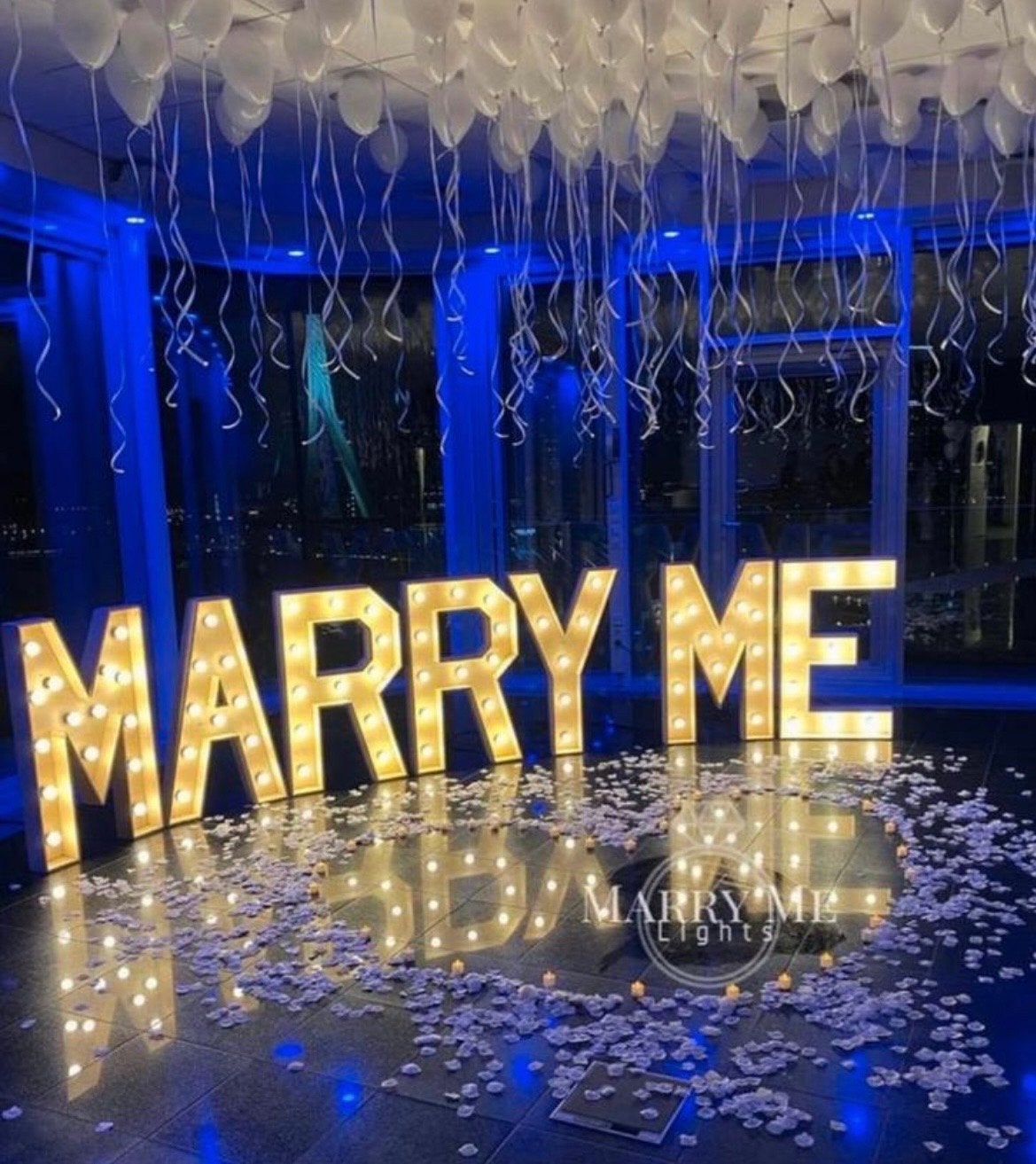 Marry Me Lichtletters pakket (Te huur), Ophalen, Zo goed als nieuw, Versiering, Geboorte of Huwelijk