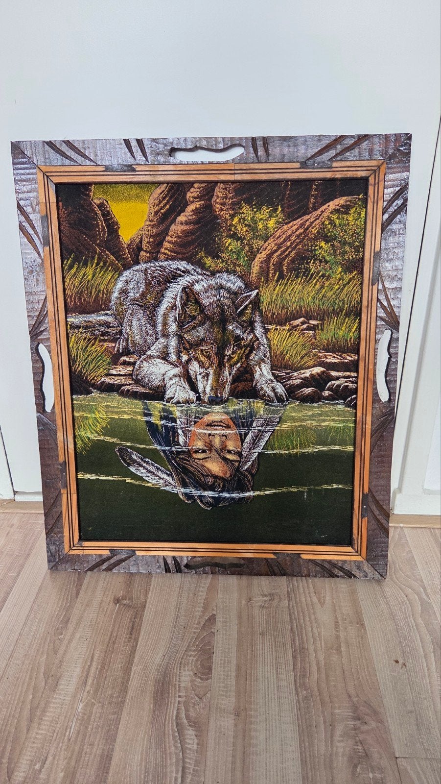 Wolf Reflection (Mirrored Souls) (49x59 cm), Antiek en Kunst, Doek, Realistisch, Dieren, Ophalen of Verzenden
