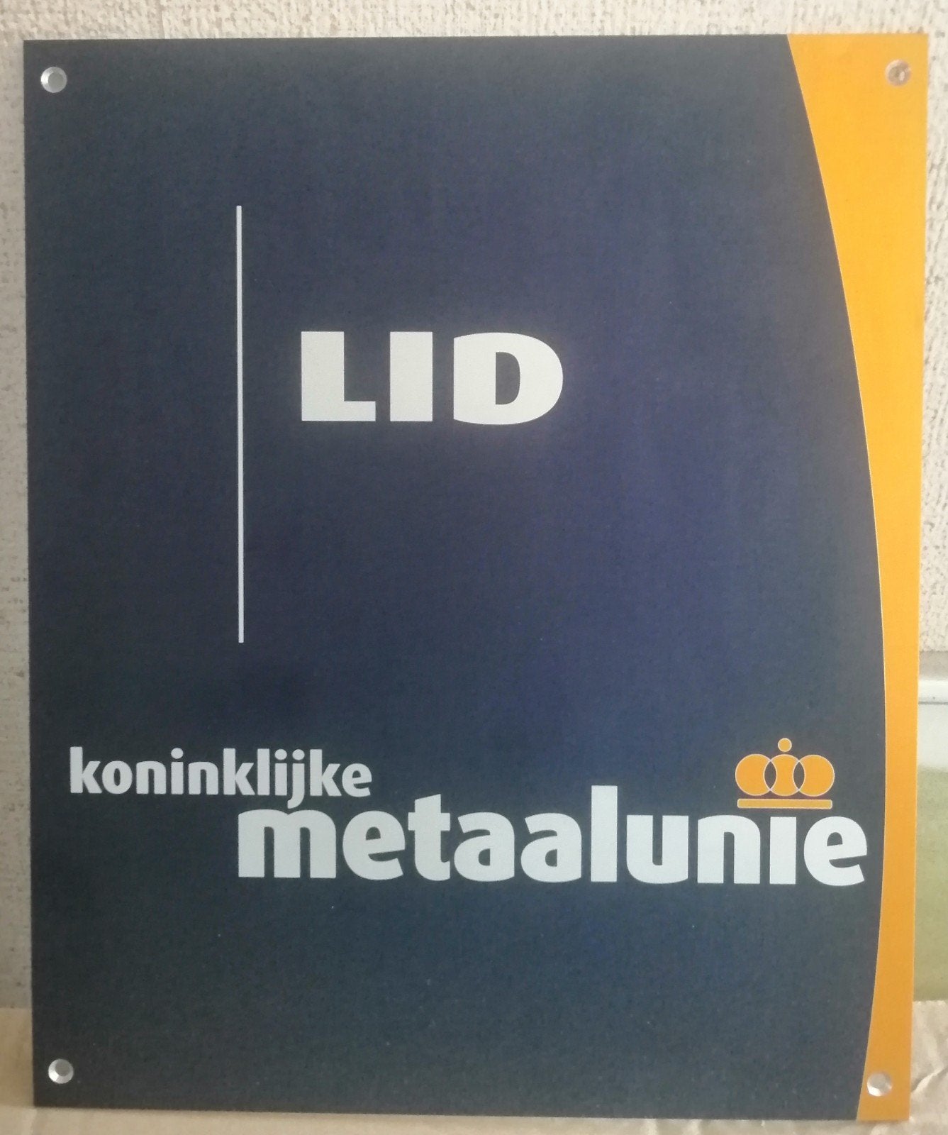 Koninklijke Metaalunie LID Reclamebord, Verzamelen, Merken en Reclamevoorwerpen, Verzenden, Gebruikt, Reclamebord