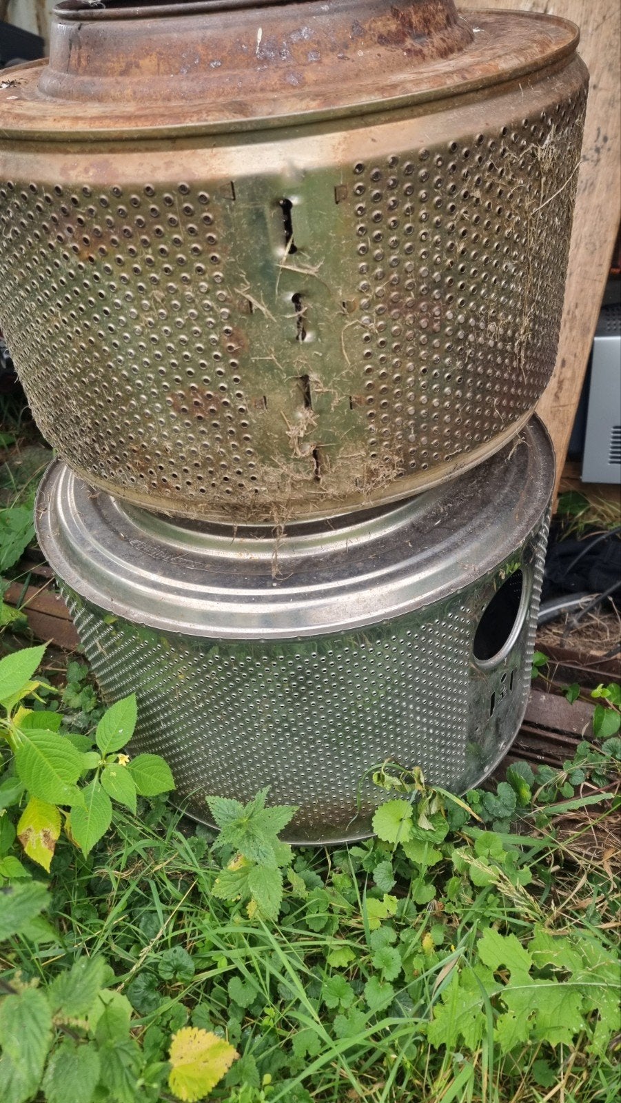 2 rvs wastrommels als vuurkorf, Tuin en Terras, Ophalen, Gebruikt, Vuurkorf