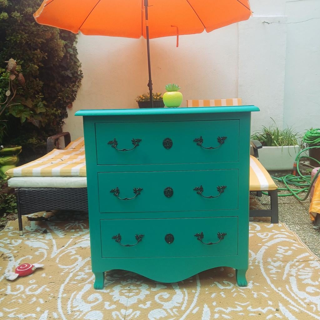 Turquoise groen buikkastje, Huis en Inrichting, Kasten | Ladekasten, Ophalen, Gebruikt, 50 tot 100 cm, 3 of 4 laden