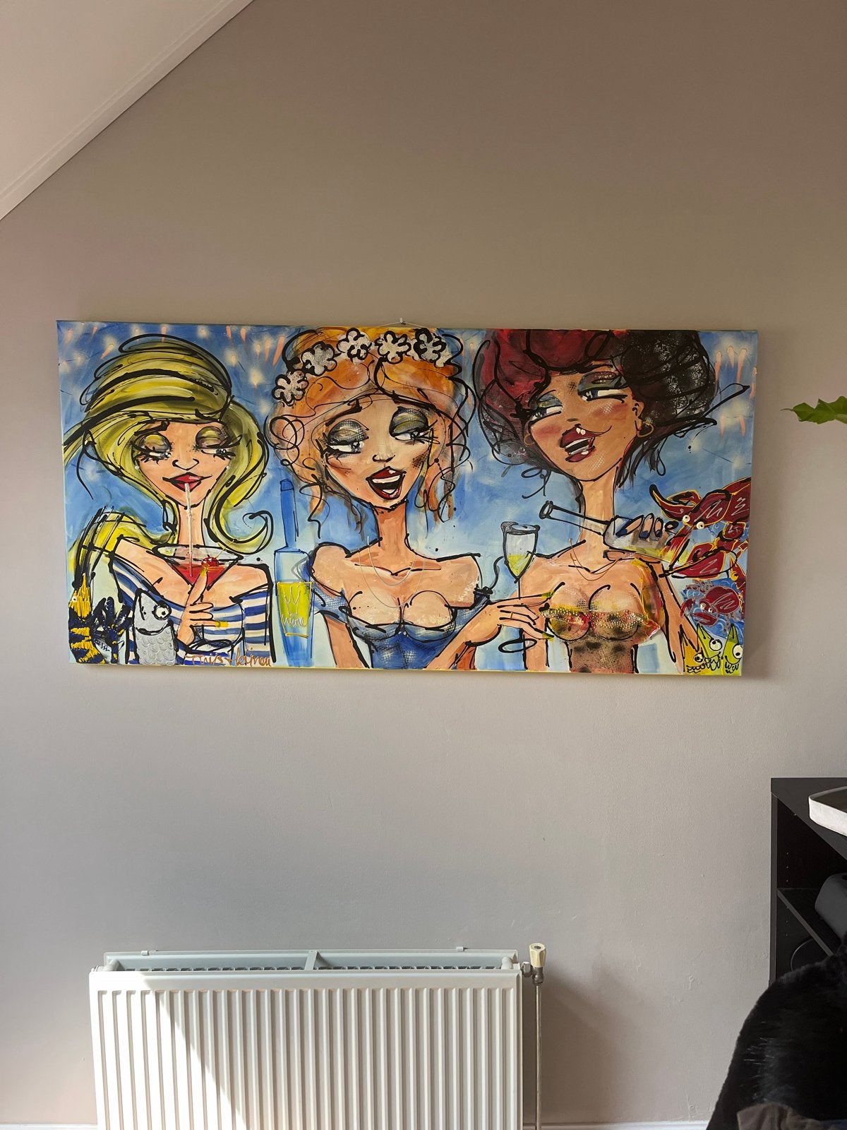Schilderij Thijs Heijnen - Drie Vrouwen, Ophalen, Gesigneerd, Textiel, Figuren