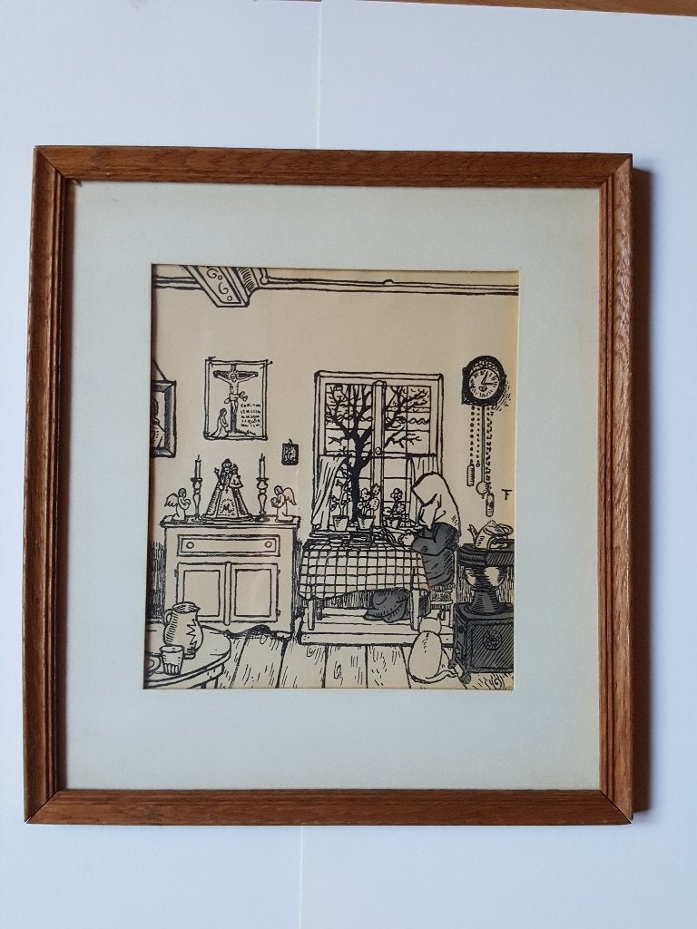 Timmermans, Felix, Pallieterkalender, 3 platen in lijst 1928, Dagelijks leven, 30 cm, Verzenden, Ingelijst