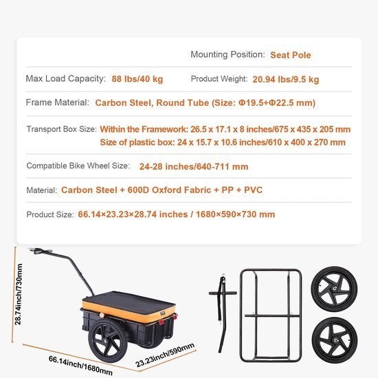 Fietsaanhanger – Fiets Trailer – Bagagedrager – Bolderkar, Corvance B.V., Verzenden, Nieuw, Corvancebol@gmail.com
