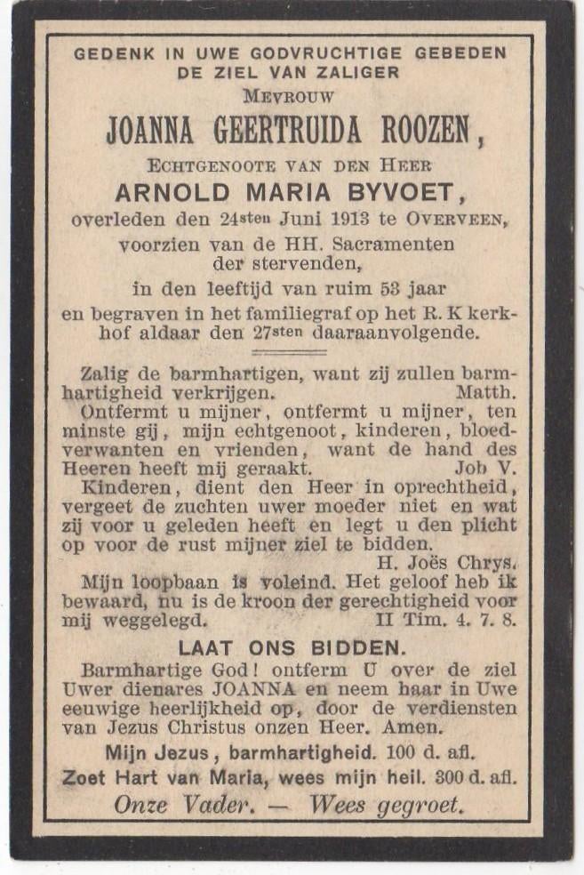 Joanna G. Roozen 1860 Bloemendaal + 1913 Overveen, 53 jr, Verzenden