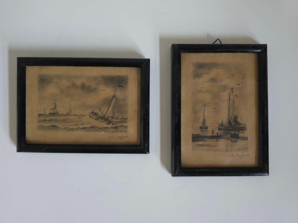 Antieke maritieme tekeningen Burghoudt na Mesdag, Ophalen of Verzenden