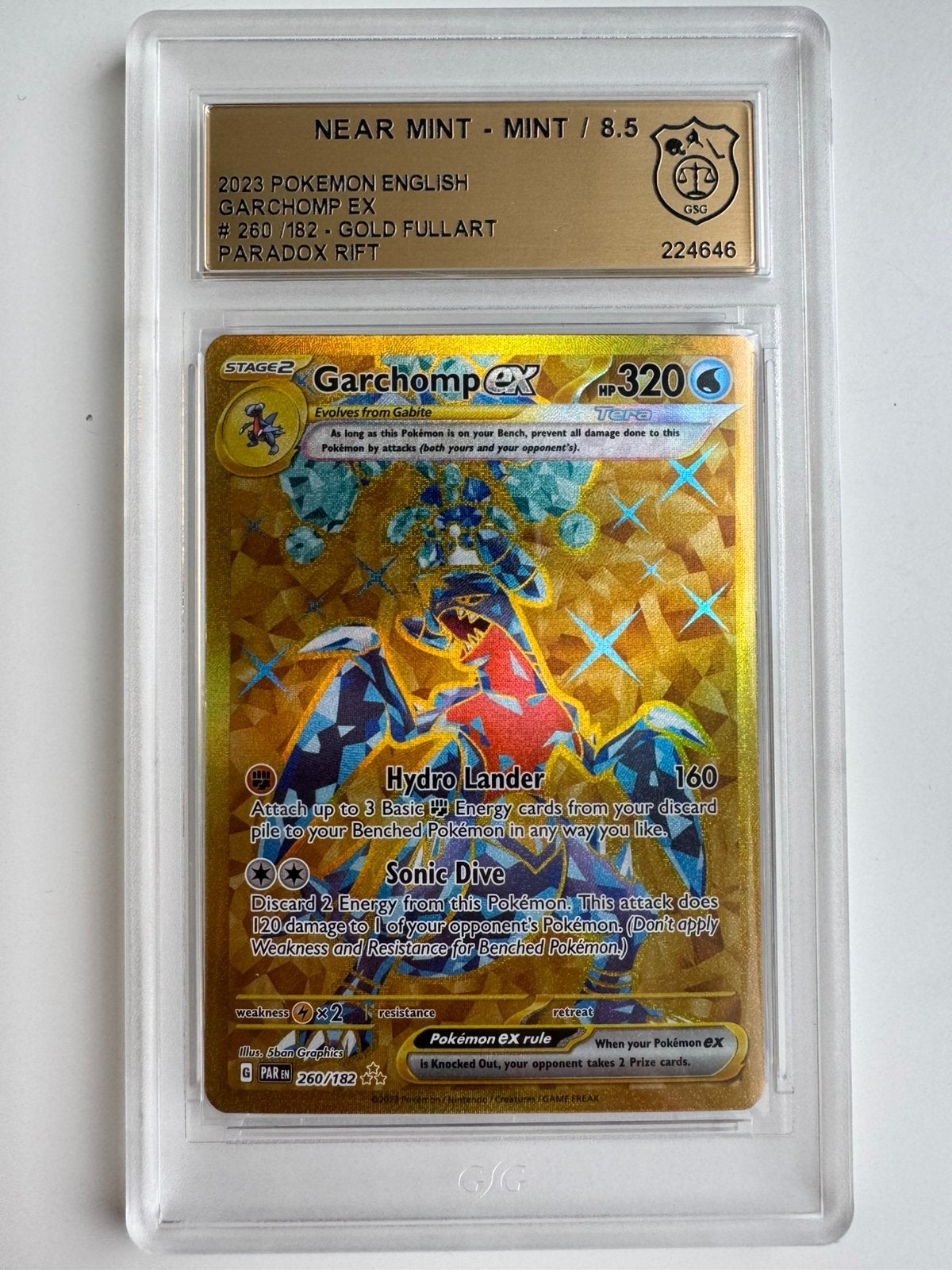 Pokemon Paradox Rift Garchomp Ex Gold Hyper Rare GSG 8.5, Ophalen of Verzenden, Zo goed als nieuw