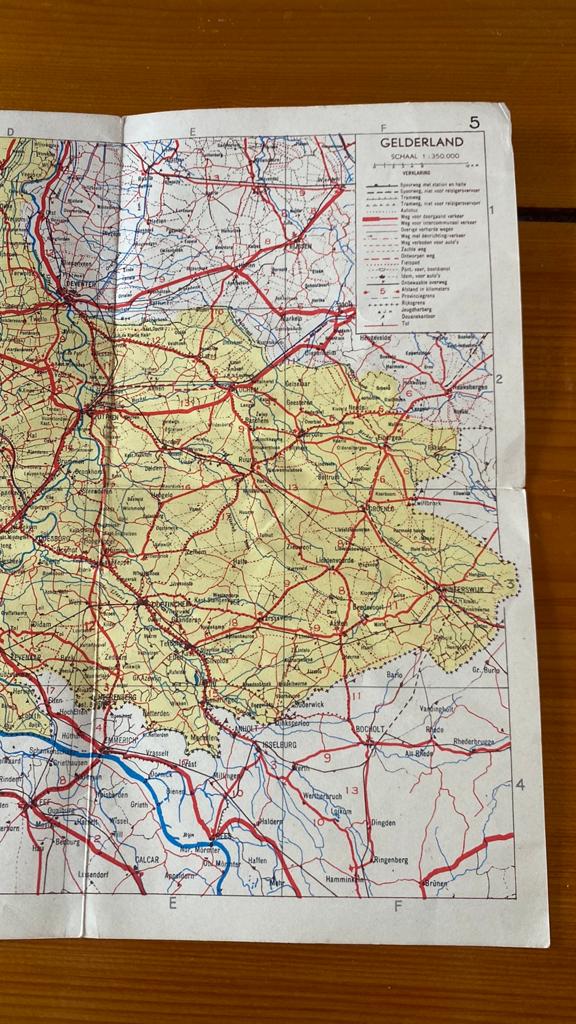 Vintage plattegrond Gelderland, Boeken, Gelezen, Ophalen of Verzenden, Landkaart, 1800 tot 2000