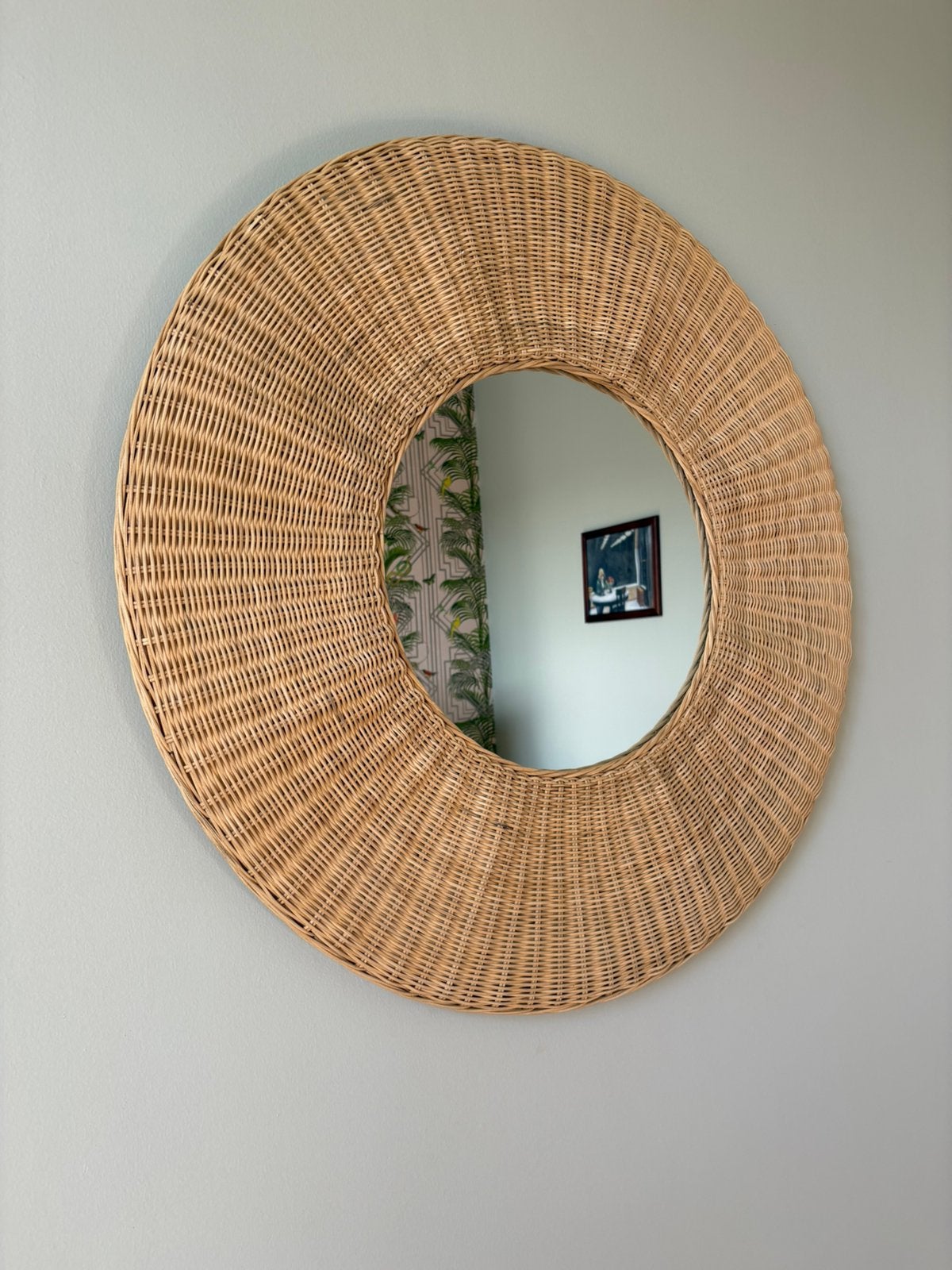 XXL rotan webbing spiegel zonnespiegel Zara Home, Ophalen, Minder dan 50 cm, Rond, Zo goed als nieuw