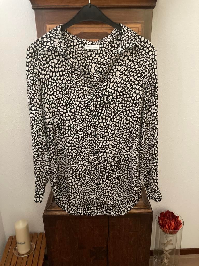 Mooie hartjes blouse maat M zwart/creme Fabienne Chapot, Verzenden, Zo goed als nieuw, Maat 38/40 (M), Zwart