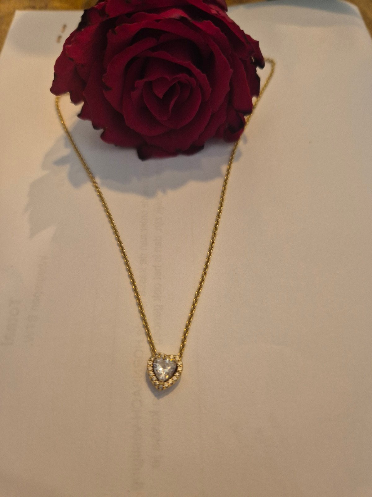 Pandora Gold Heart necklace + Gold Heart ring, Ophalen, Zo goed als nieuw, Goud, Goud