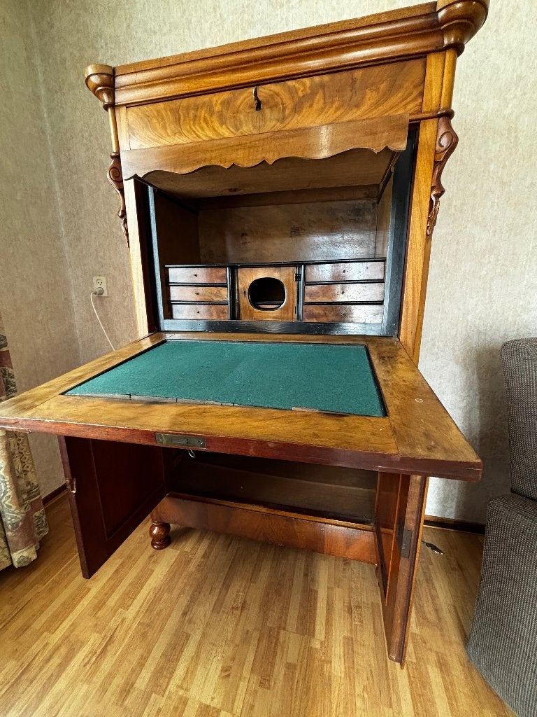 Antieke houten secretaire met schrijfblad, Ophalen