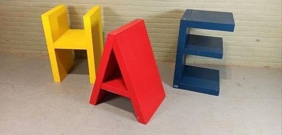 Vintage set van Flototto letters boekenplanken Pop Art, Ophalen, Tweedehands, Hout, Tweedehands