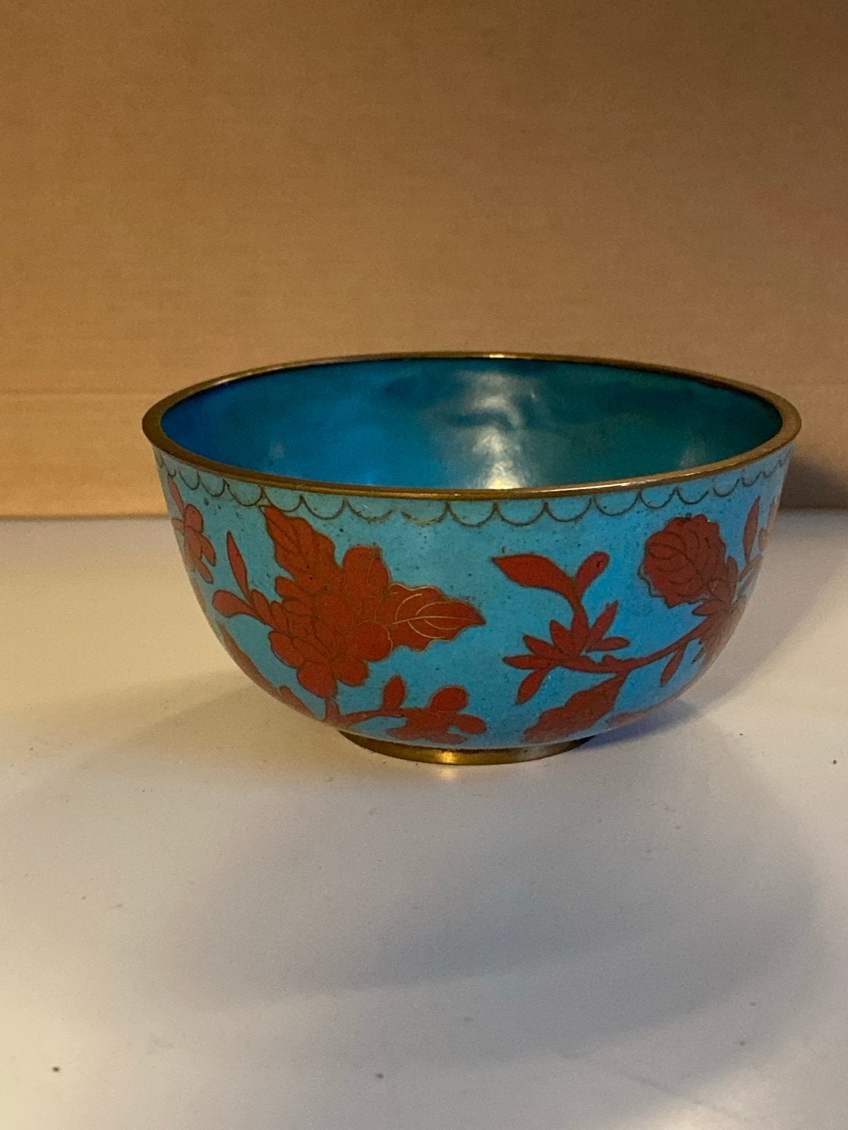 Antieke Chinese Cloisonné Kom - Turkoois met Bloemmotief, Ophalen of Verzenden