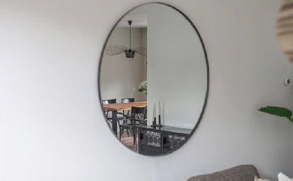 Karwei spiegel Beau zwart rond Ø 120 cm, Ophalen, Zo goed als nieuw, Rond, Minder dan 100 cm