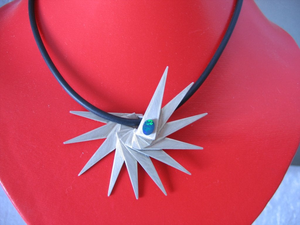 Mooie Handgemaakte Zilveren Hanger met opaal - Unica, Verzenden, Zilver, Hanger, Met edelsteen