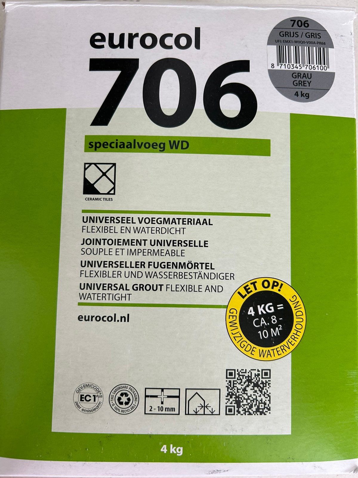 Eurocol 706 speciaalvoeg wd grijs, Overige typen, Zo goed als nieuw, 10 m² of meer, Overige materialen