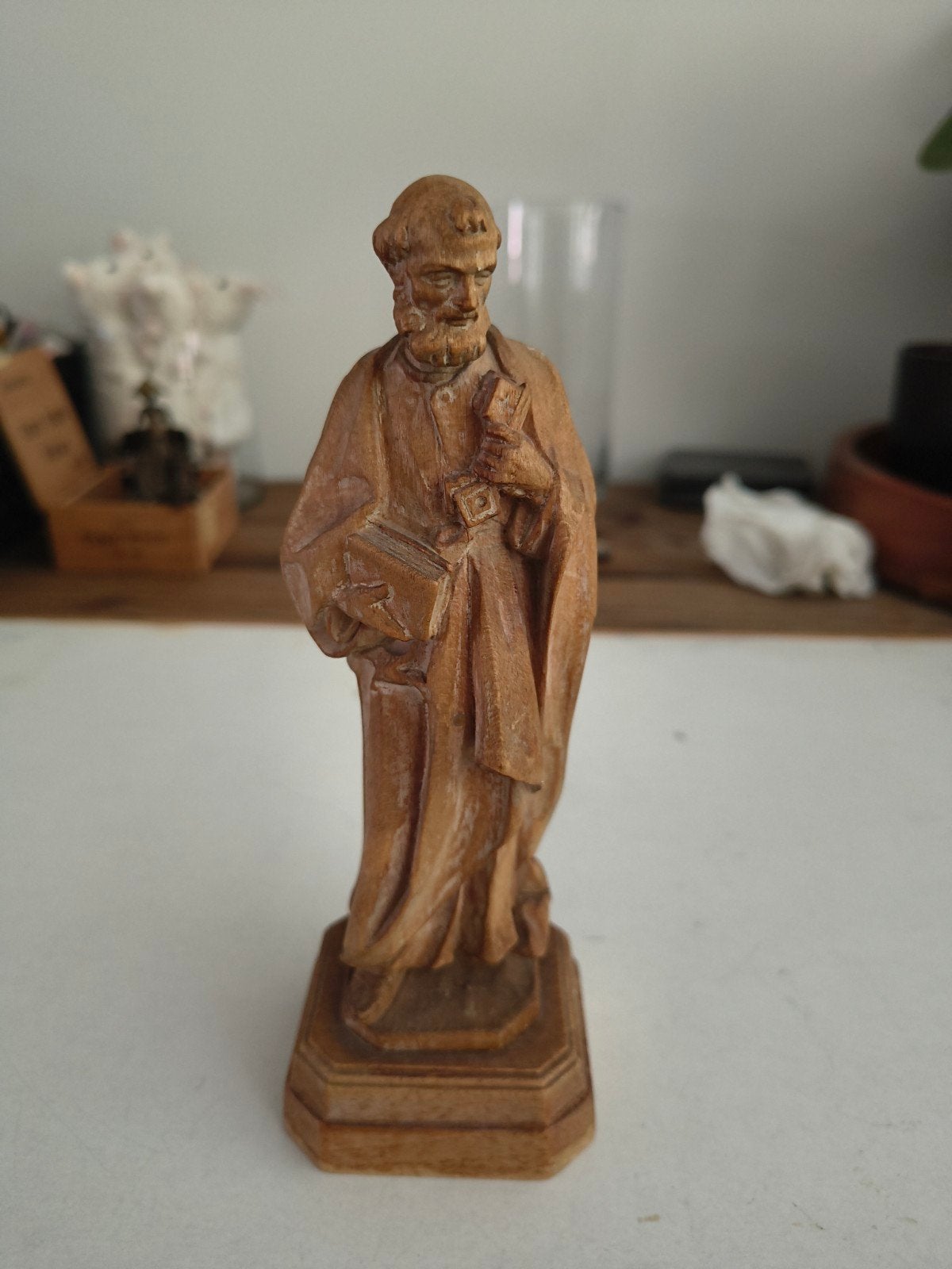 Prachtig Handgesneden Houten Heiligenbeeld Sint Petrus (17,5, Antiek en Kunst, Antiek | Religie, Ophalen