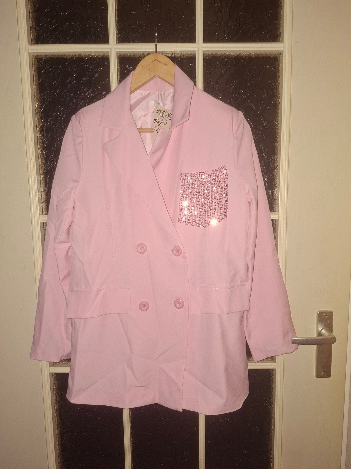 Mooie nieuwe roze blazer met glitters, maat L/XL, Maat 46/48 (XL) of groter, Nieuw, Ophalen of Verzenden, Jasje