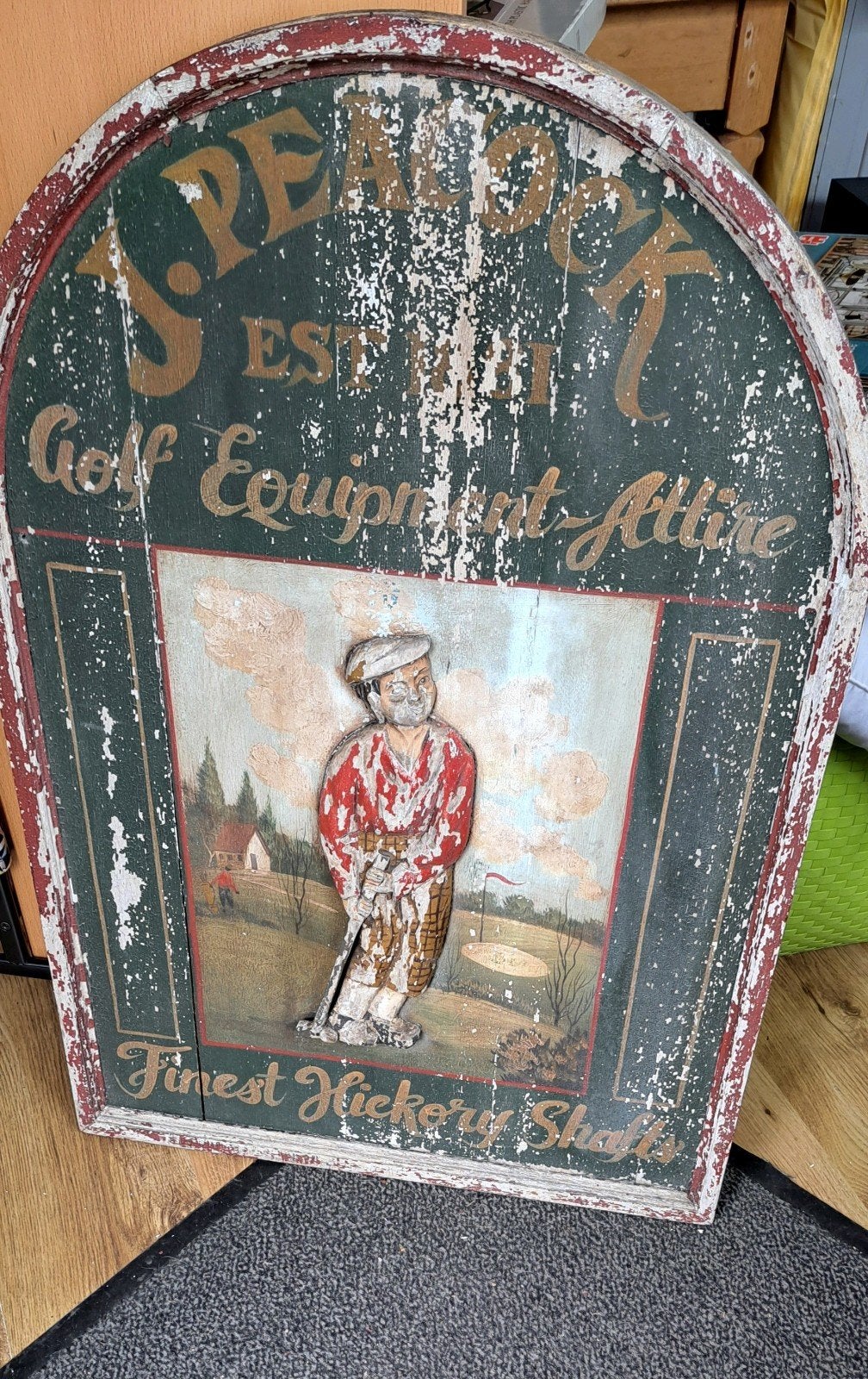 Vintage J. Peacock Golf Equipment Reclamebord, Ophalen