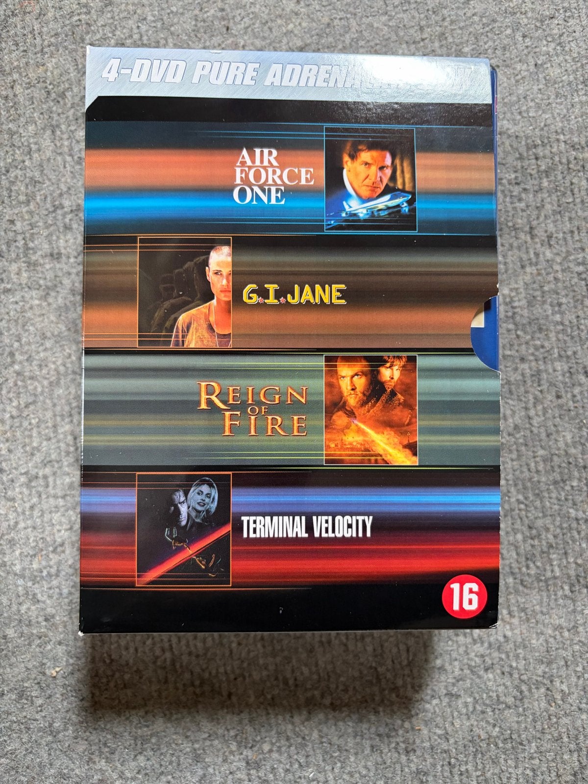 4-DVD Pure Adrenaline Boxset: Air Force One, G.I. Jane, Reig, Vanaf 16 jaar, Nederlands, Ophalen of Verzenden, Inclusief doosje