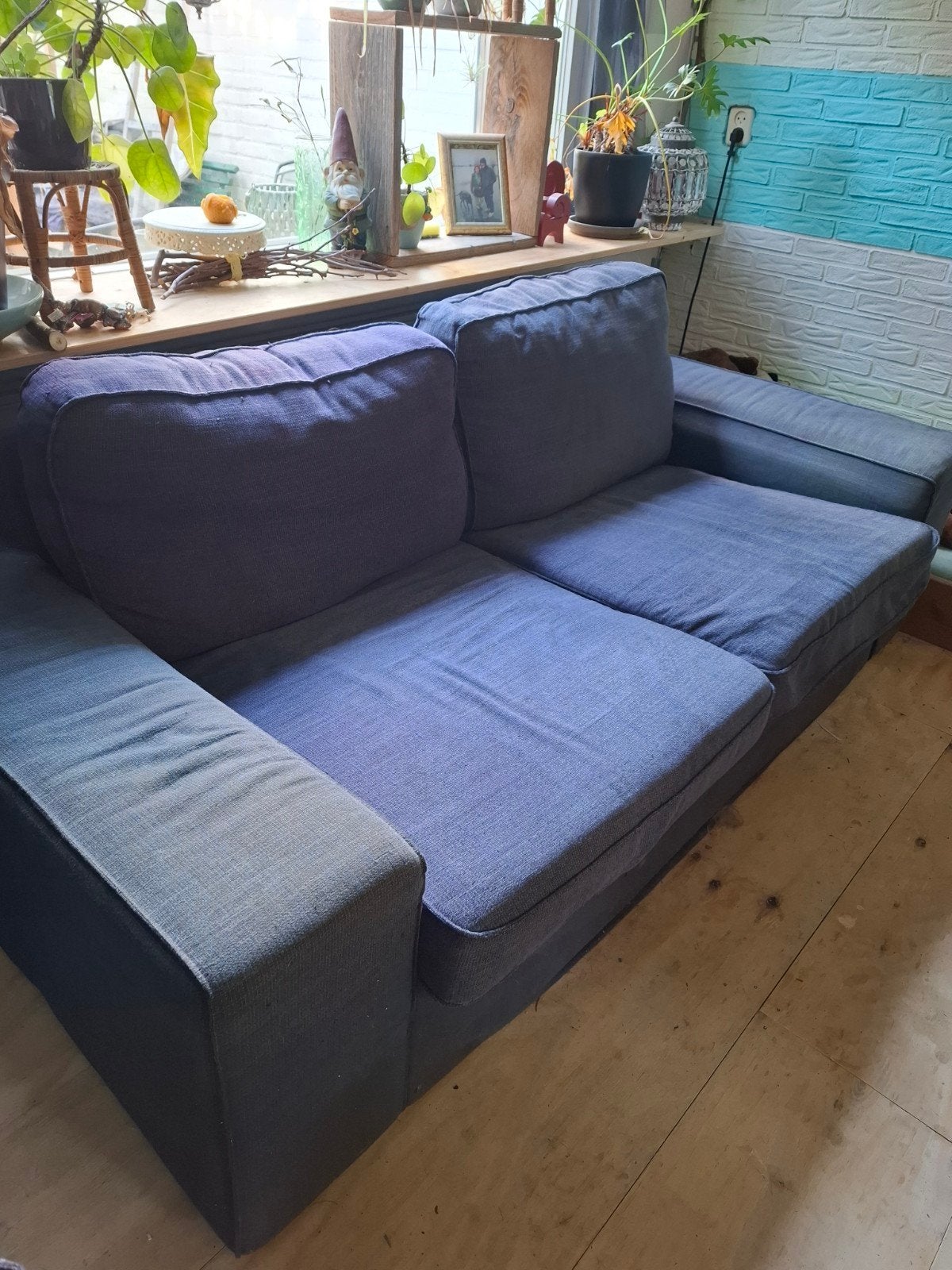 Comfortabele blauw/paars stoffen bank, Ophalen, Gebruikt, 150 tot 200 cm, Tweepersoons