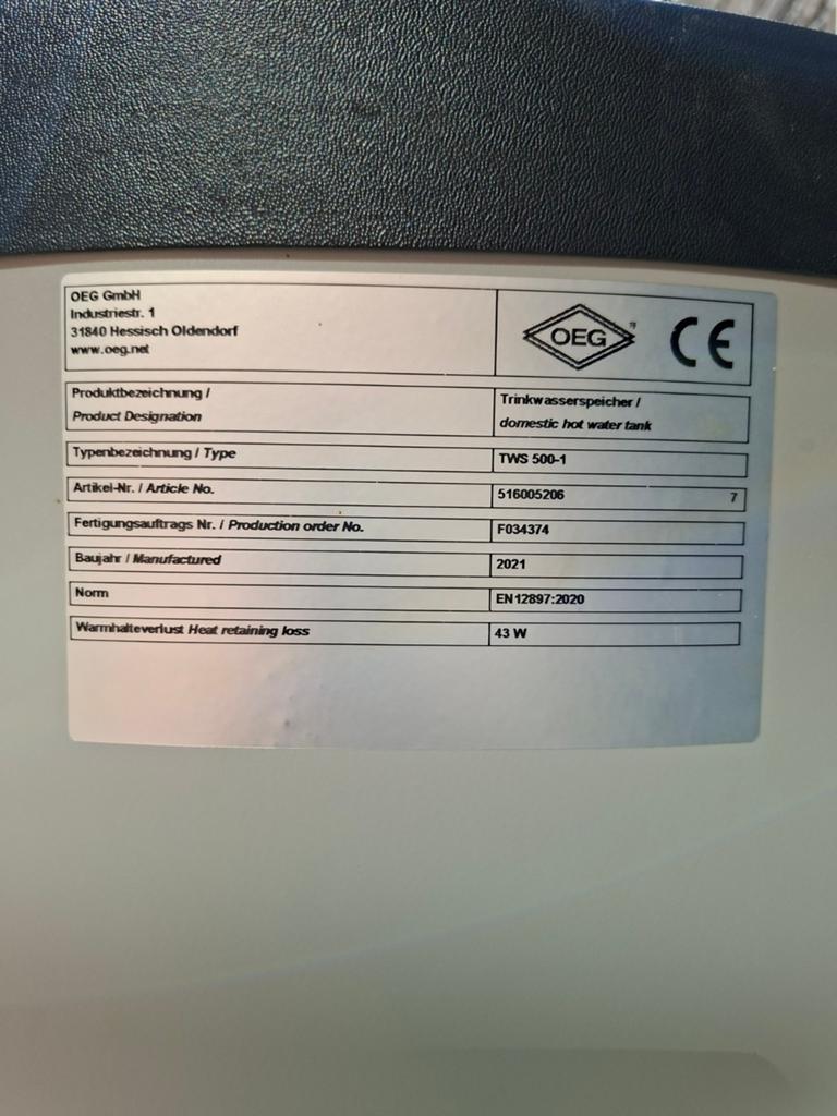 OEG TWS 500-1 Boiler Zonnestroom opslaan ideaal, Verzenden, Aardgas, 100 liter of meer, Boiler