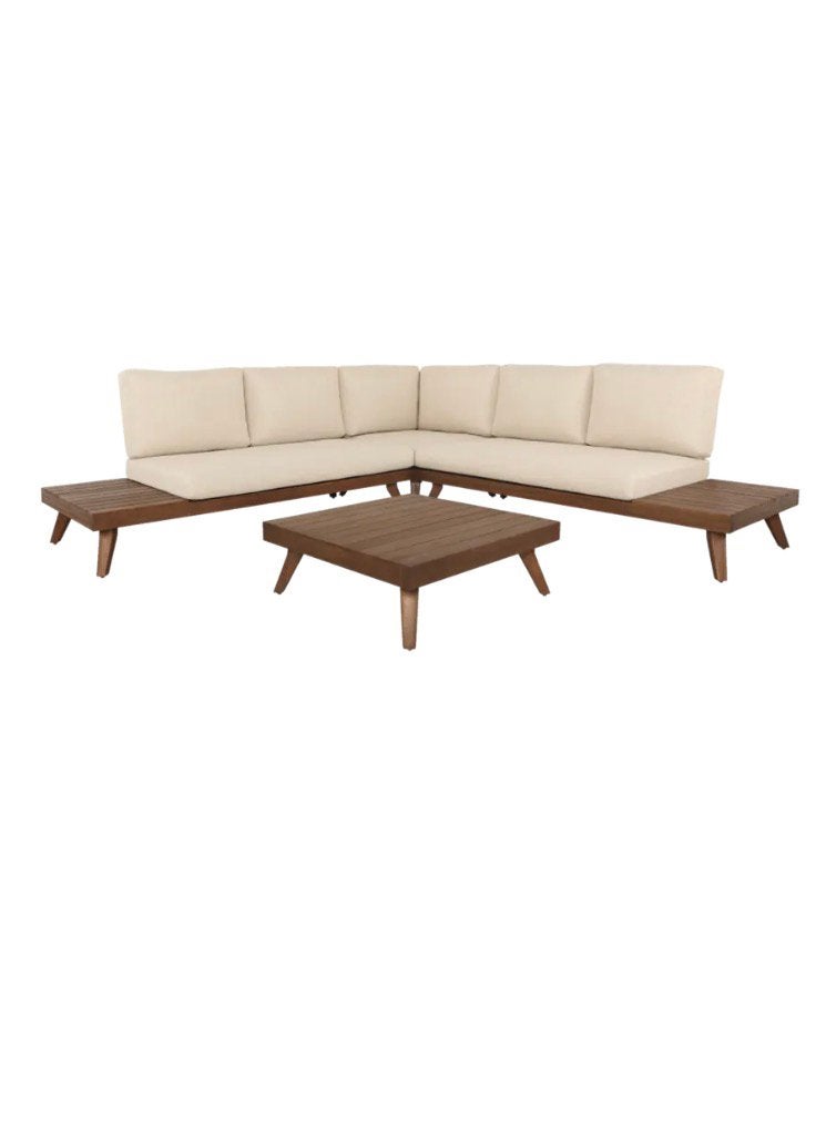 Loungeset Bordeaux walnoot bruin hout ( karwei ), Tuin en Terras, Tuinsets en Loungesets, Ophalen, 5 zitplaatsen, Bank, Zo goed als nieuw