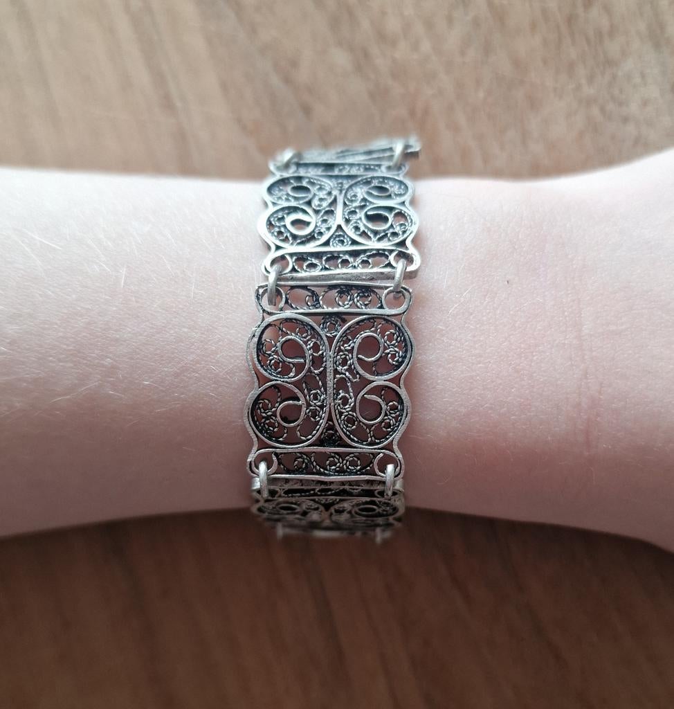 Portugees filigrain zilver armband, Sieraden, Tassen en Uiterlijk, Armbanden, Ophalen of Verzenden, Zilver, Zilver