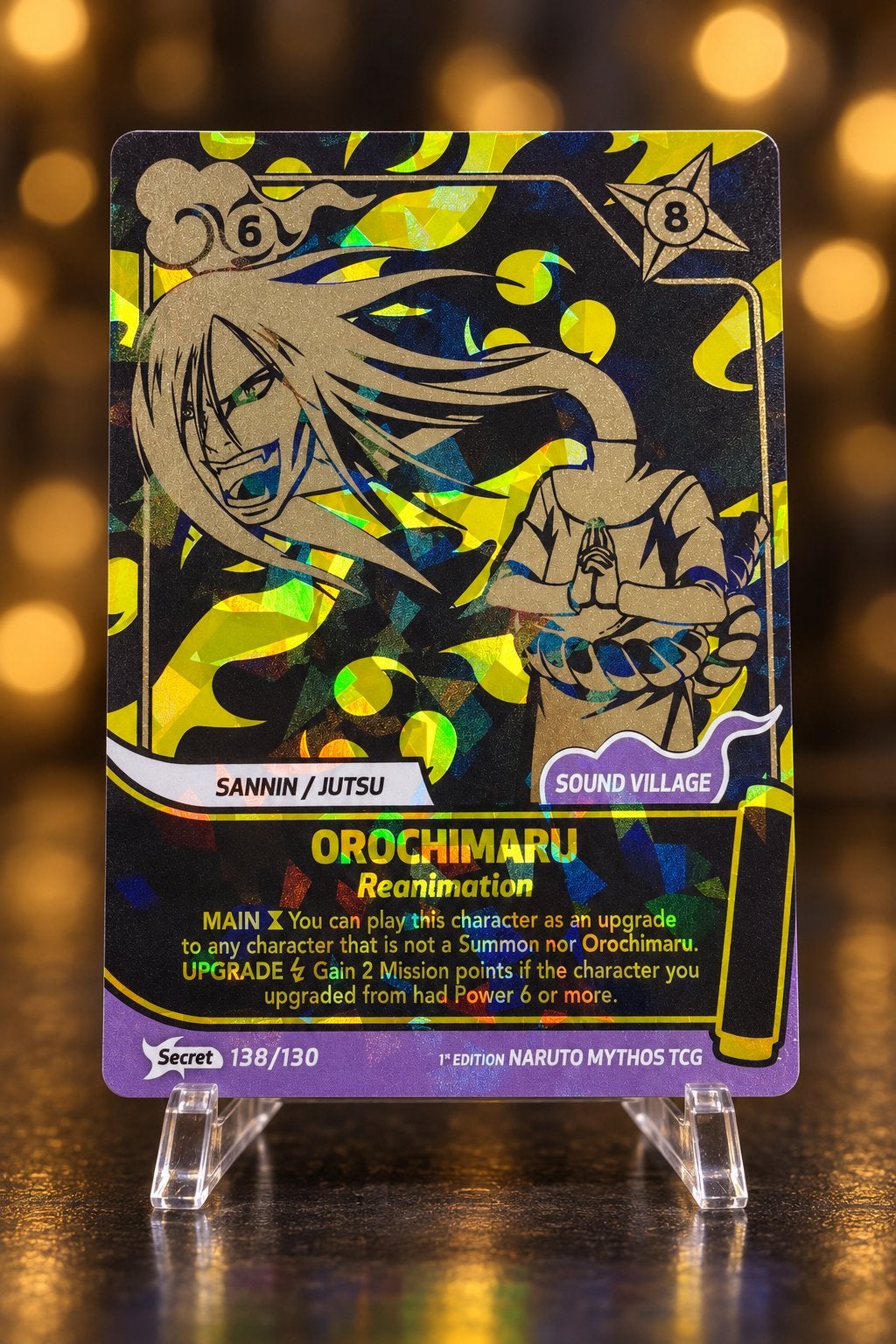 Naruto Mythos TCG Orochimaru Reanimation Secret Foil, Ophalen of Verzenden, Zo goed als nieuw, Losse kaart, Foil