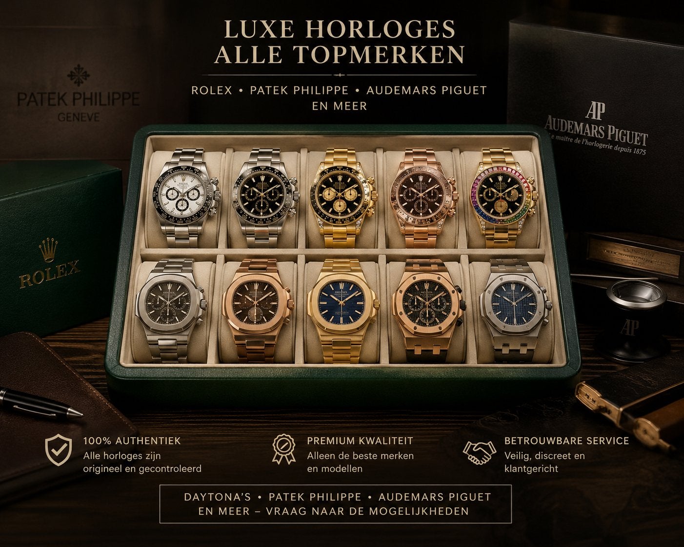 Super clone : AP Daytona, Patek Philippe - Diverse Modellen, Met kristal, Nieuw, Ophalen of Verzenden, 17 tot 18