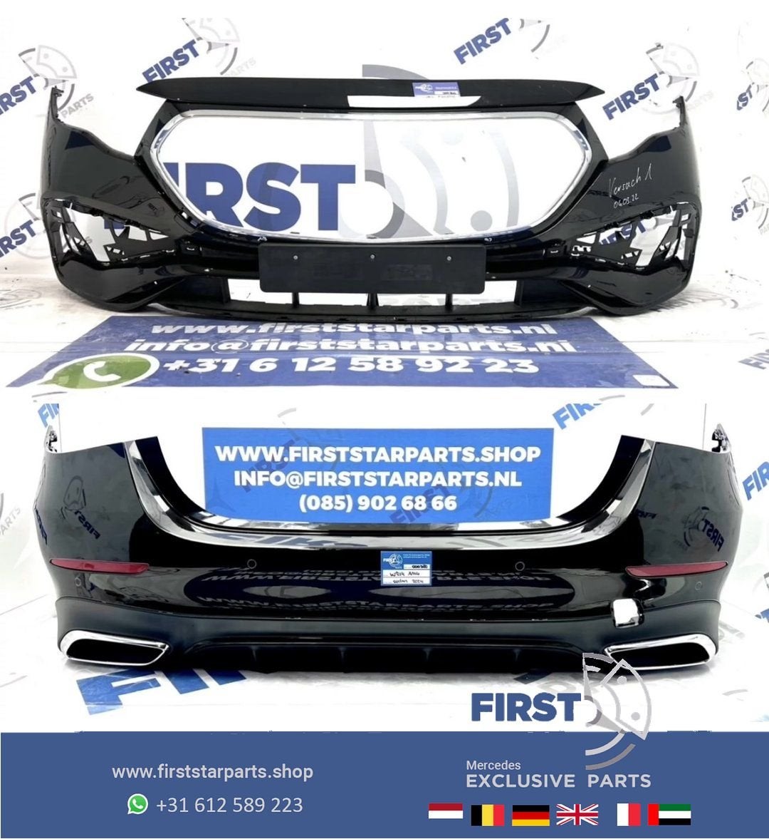 W214 AMG BUMPERS PAKKET ZWART 2024 E KLASSE Voorbumper + Ach, Auto-onderdelen, Gebruikt, -, Ophalen of Verzenden, Bumper