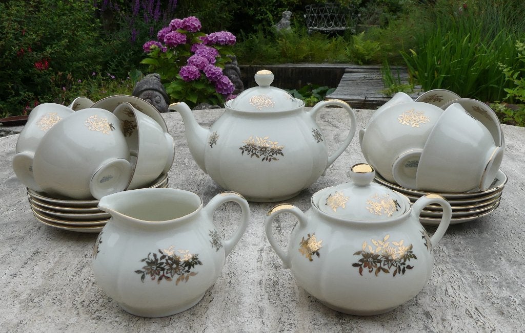 MOSA Thee servies met Gouden Bloem, Ophalen of Verzenden