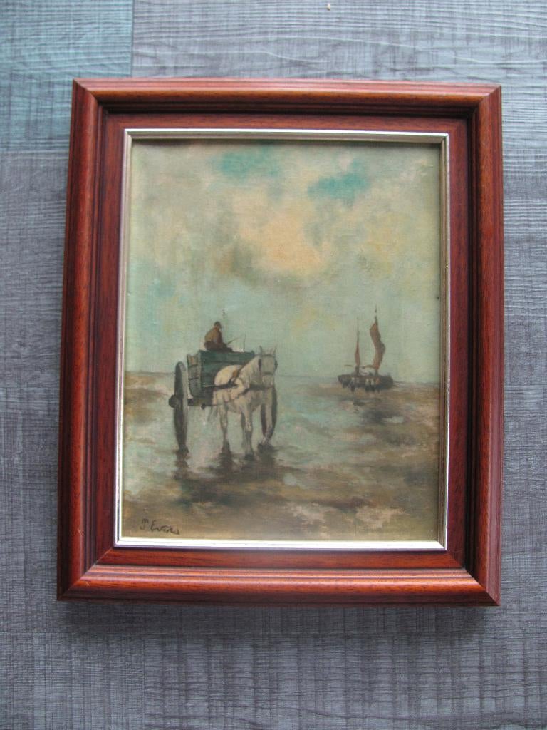 Schelpenvisser - Garnalenvisser - olieverf op doek, Antiek en Kunst, Ophalen of Verzenden