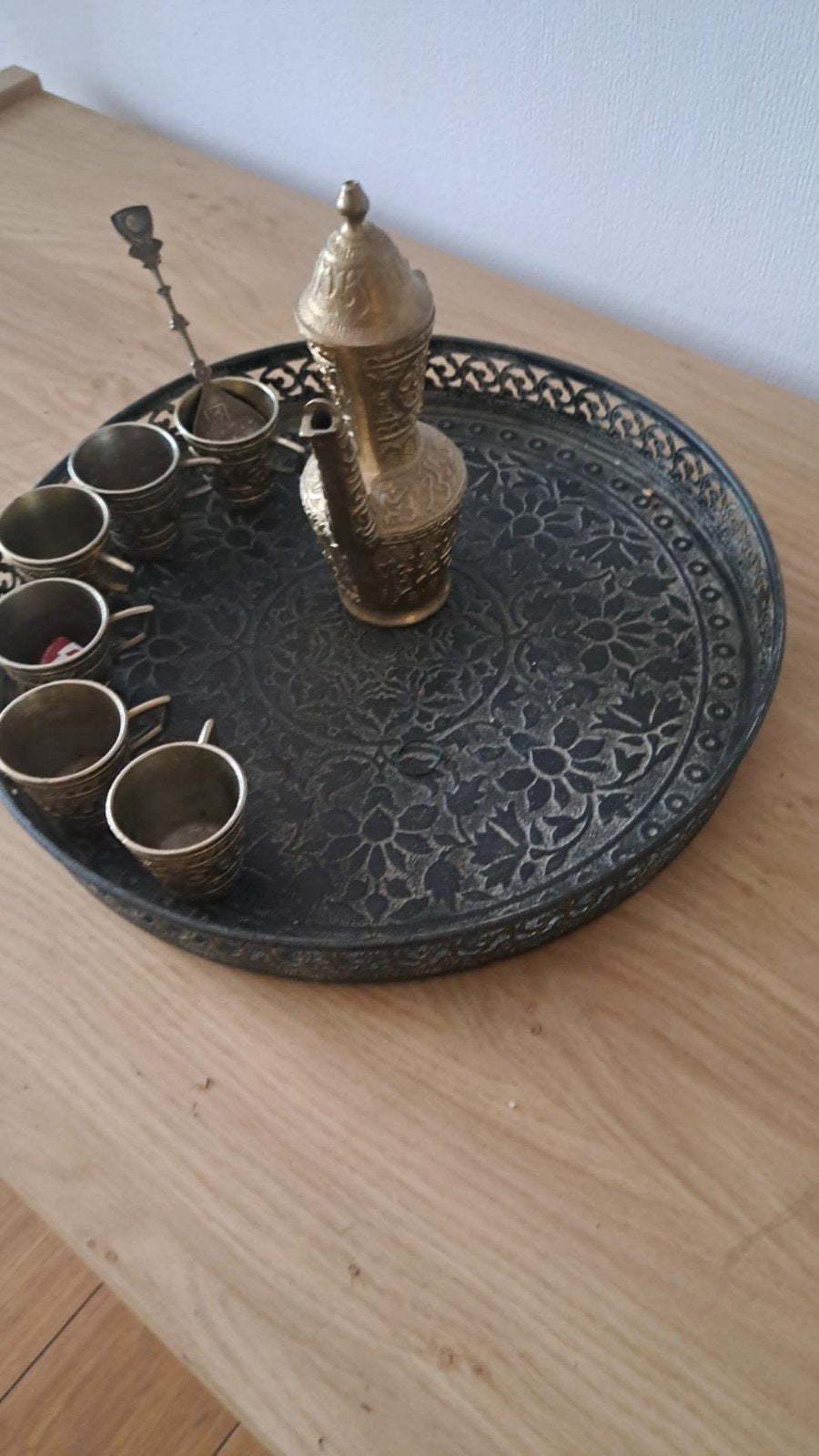 Vintage Marokkaanse theeset met dienblad en 6 kopjes, Ophalen