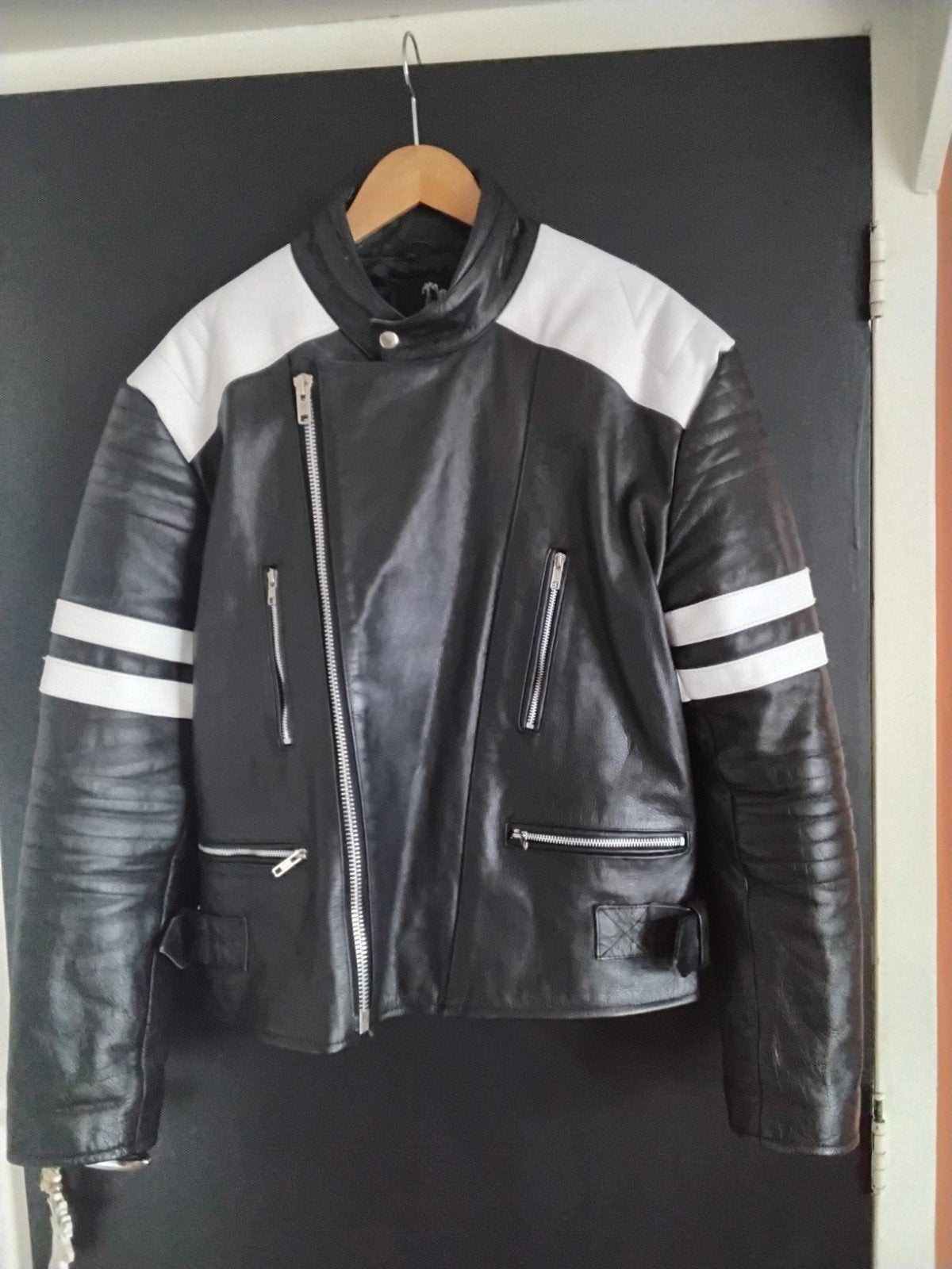 Leren Motorjas Zwart/Wit - Maat XL, Ophalen of Verzenden, Zo goed als nieuw, Maat 56/58 (XL), Zwart