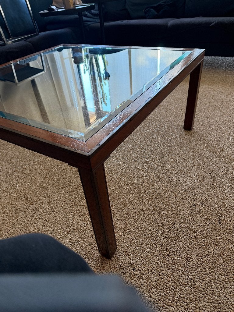 MOOIE VIERKANTE  SALONTAFEL MET GLAZEN BLAD. T.e.b., Ophalen, Glas, Gebruikt, 50 tot 100 cm
