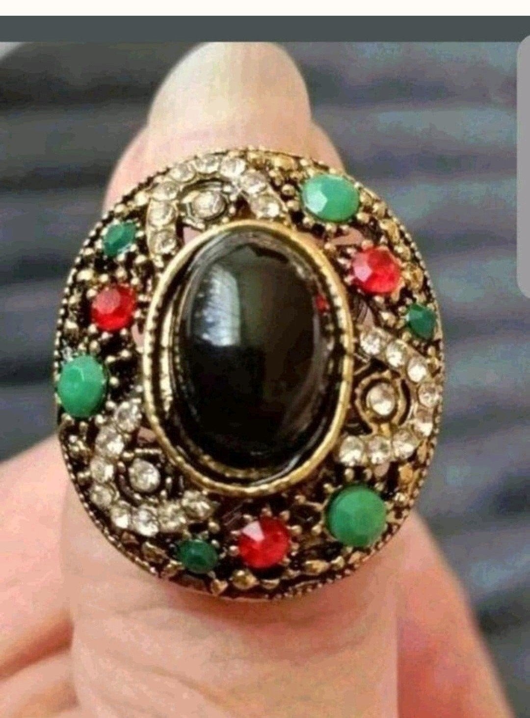 ring zwarte steen maat 19, Verzenden, Nieuw, Goud