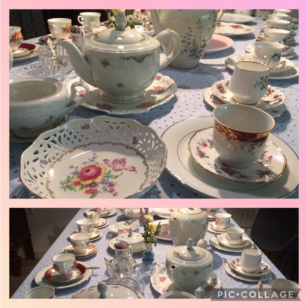 Tuinfeest, vintage High Tea servies te huur, 10 pers.€20, Ophalen, Gebruikt, Overige