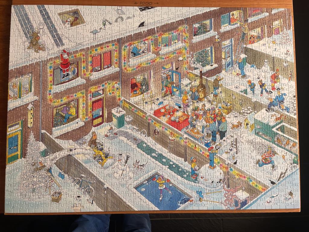 Jan van Haasteren puzzel, Kerstavond 1000 stukjes, Hobby en Vrije tijd, Denksport en Puzzels, Ophalen, 500 t/m 1500 stukjes, Zo goed als nieuw