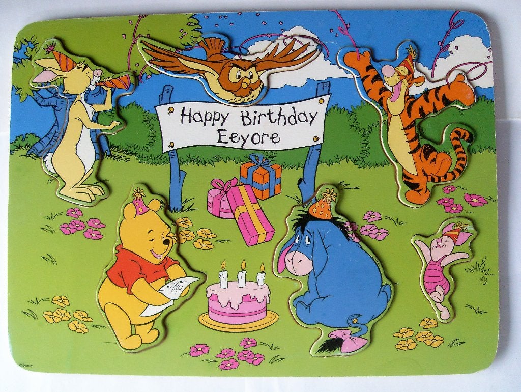 Winnie De Poeh Houten Puzzel Disney Happy Birthday Eeyore, Ophalen of Verzenden, 10 tot 50 stukjes, Zo goed als nieuw