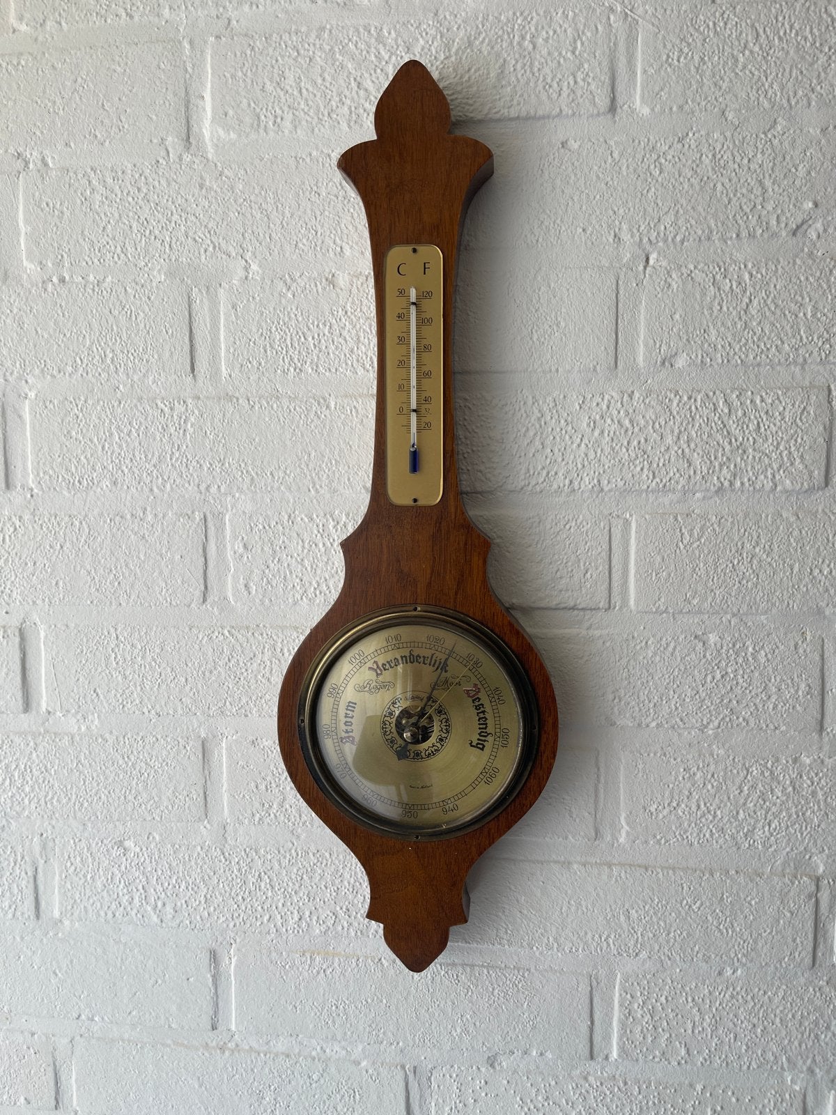 Vintage Barometer en Thermometer - Hout, Ophalen, Gebruikt, Weerstation