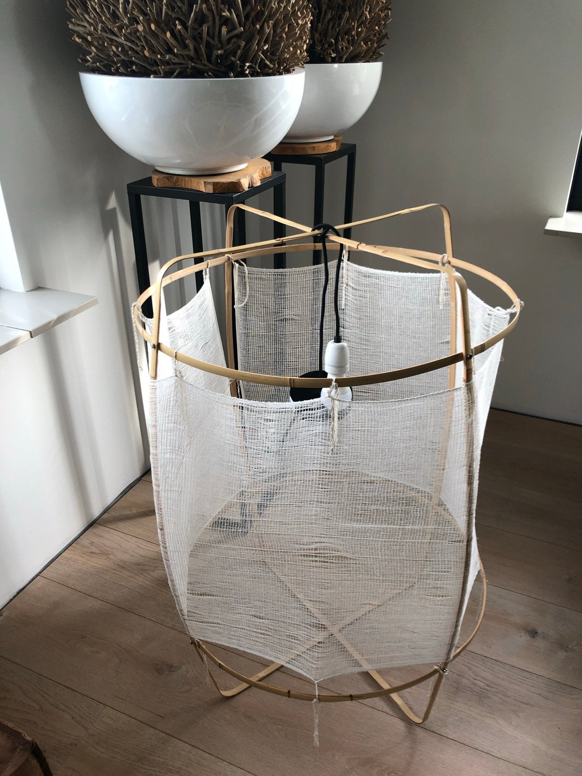 Ay Illuminate Hanglamp Z2 Wit Bamboe Zijde Ø67x96cm, Ophalen, Zo goed als nieuw, Hout, E27 (groot)