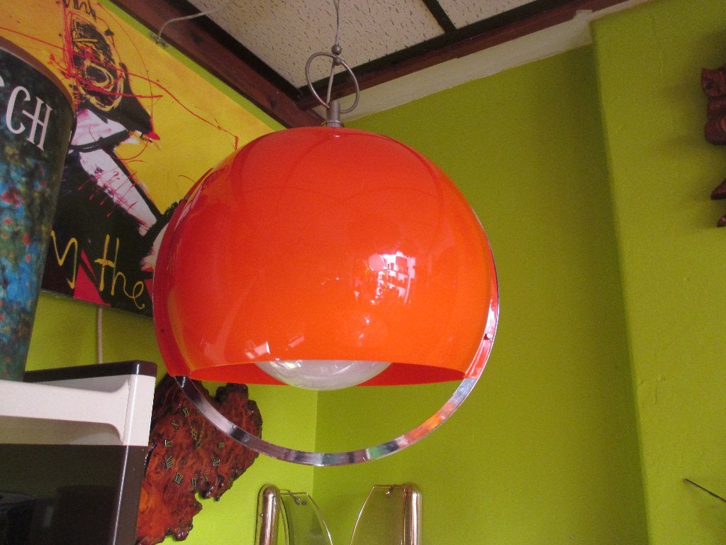 oranje kunststof hanglamp Guzzini design jaren 70 retro, Guzzini, Kunststof, Gebruikt, ?
