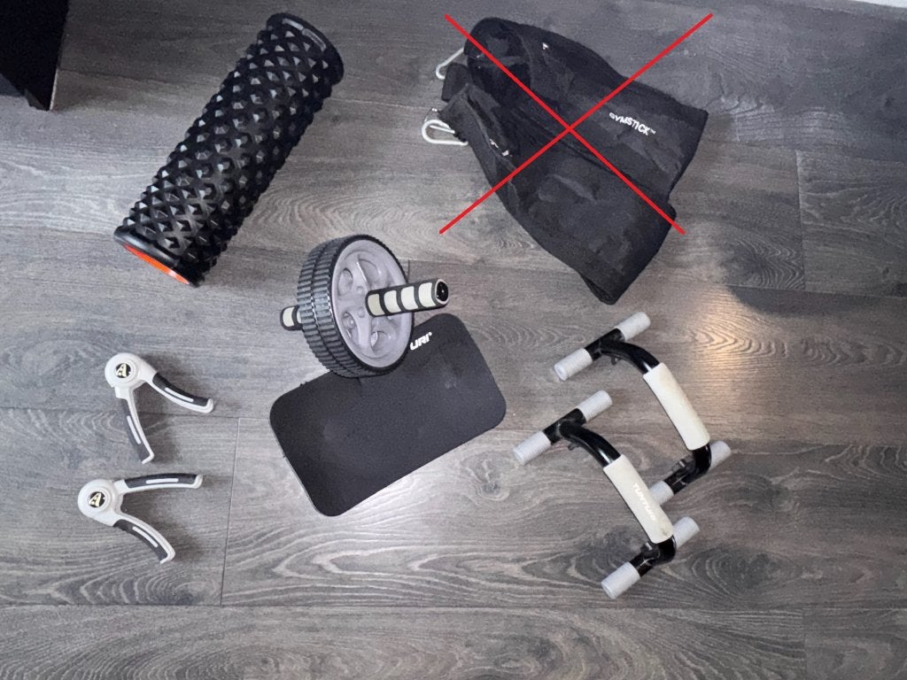 Diverse fitnessapparatuur: handtrainers, ab wheel, etc., Ophalen of Verzenden, Zo goed als nieuw, Benen, Overige typen