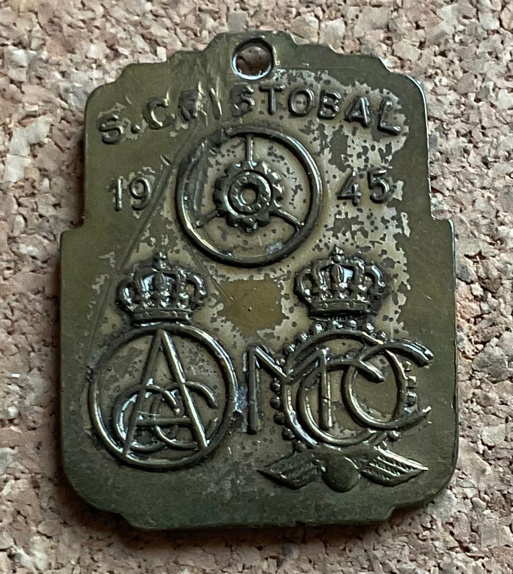 Medaille - MONTEPÍO S. CRISTÓBAL CHÓFERES BARCELONA 1945, Ophalen of Verzenden, Overige materialen, Nederland