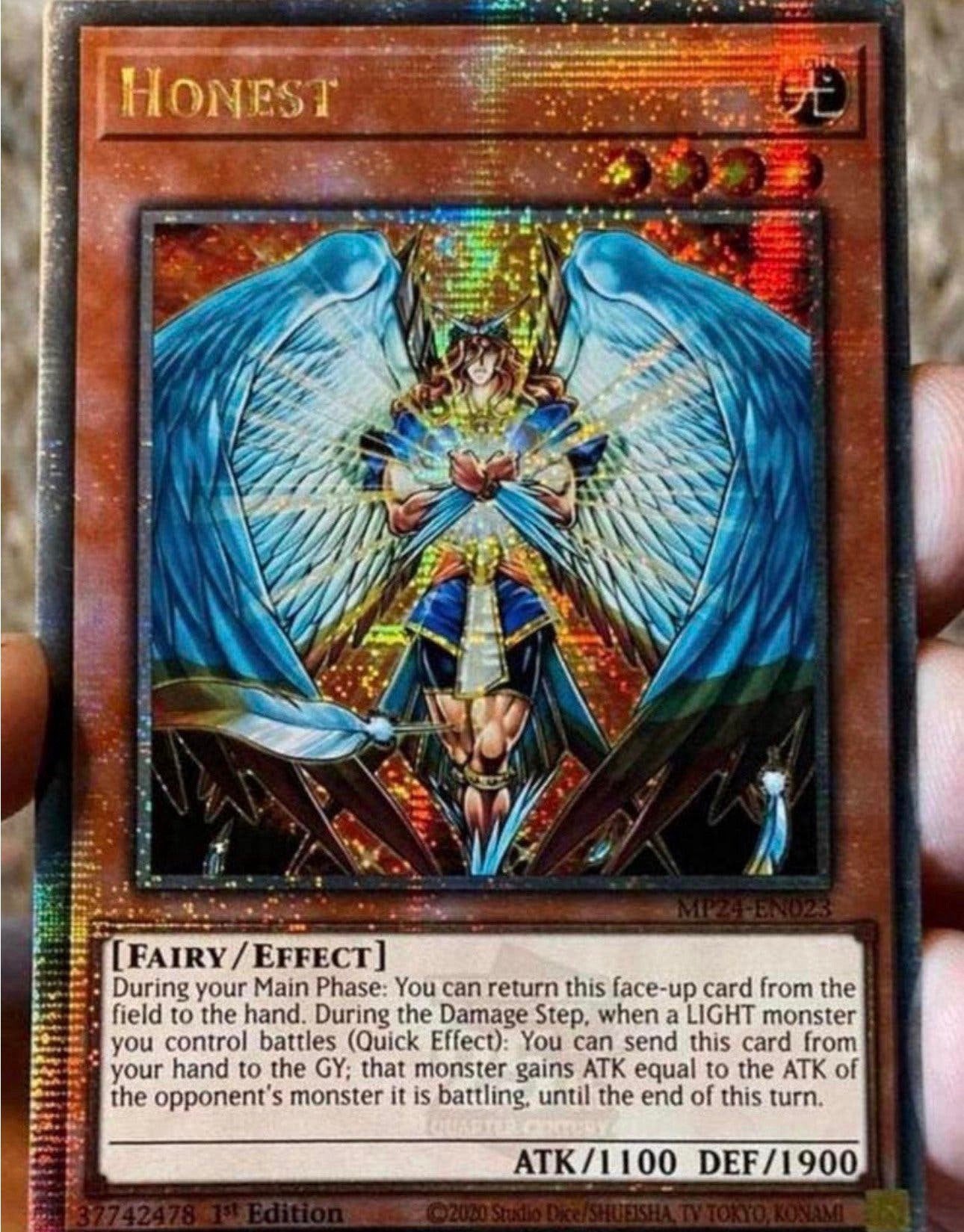 Yu-Gi-Oh! Honest MP24 1st Edition Quartercentury 25th Promo, Ophalen of Verzenden, Zo goed als nieuw, Losse kaart, Foil