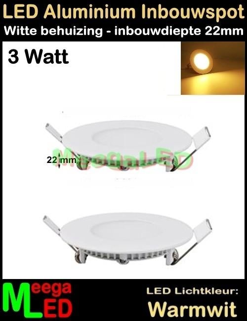 LED inbouwspot panel spot Rond wit 3 Watt Warmwit - 230V-3W, Led, Metaal of Aluminium, Nieuw, Ophalen of Verzenden